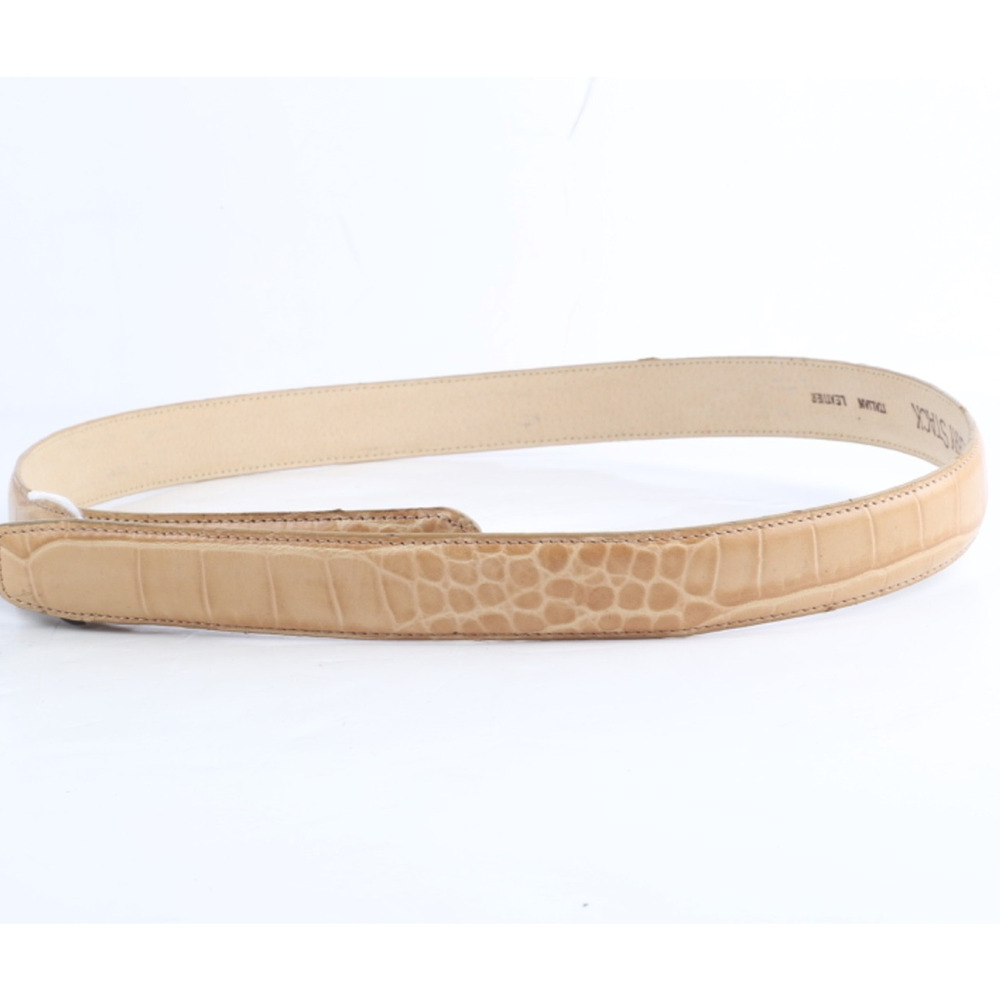 Vintage Terry Stack Beige Croco Print Leather Waist Belt Womens Size M Italy